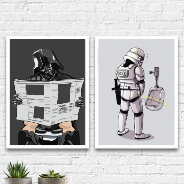 Kit 2 Quadros Divertidos Banheiro Masculino 45x34cm Moldura:m