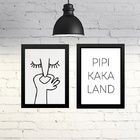 Kit 2 Quadros Divertidos Banheiro Minimalista 45x34cm - Com V