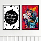 Kit 2 Quadros Divertidos Banheiro Pop Art 24x18cm Moldura Pre