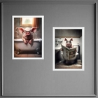 Kit 2 Quadros Divertidos Banheiro - Porco 24x18cm - Com Vidro