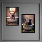 Kit 2 Quadros Divertidos Banheiro - Porco E Boi 45x34cm Moldu