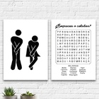 Kit 2 Quadros Divertidos Banheiro Unissex 45x34cm - Com Vidro