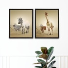 Kit 2 Quadros Divertidos Lavandería Animais 45x34cm Moldura P