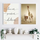 Kit 2 Quadros Divertidos Lavandería Girafa 24x18cm - Com Vidr