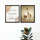 Kit 2 Quadros Divertidos Lavandería Girafa 24x18cm Moldura Br