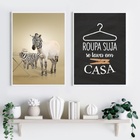 Kit 2 Quadros Divertidos Lavandería Zebra 24x18cm - Com Vidro