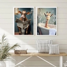 Kit 2 Quadros Divertidos Para Banheiro- Bichinhos 33x24cm Mol