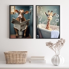 Kit 2 Quadros Divertidos Para Banheiro- Bichinhos 45x34cm - C