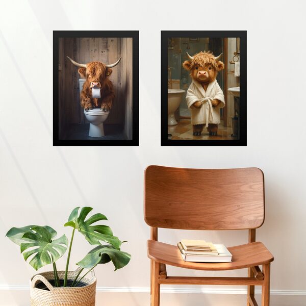 Kit 2 Quadros Divertidos Para Banheiro - Boizinho 45x34cm - C