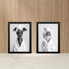 Kit 2 Quadros Divertidos Para Banheiro Cachorrinha E Gatinha