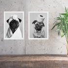 Kit 2 Quadros Divertidos Para Banheiro Cães Pug 45x34cm Moldu