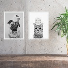 Kit 2 Quadros Divertidos Para Banheiro Cão E Gato 33x24cm Mol