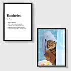 Kit 2 Quadros Divertidos Para Banheiro Gatinho 45x34cm Moldur