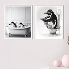 Kit 2 Quadros Divertidos Para Banheiro - Pinguins 45x34cm - C