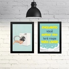 Kit 2 Quadros Divertidos Para Lavanderia 45x34cm - Com Vidro