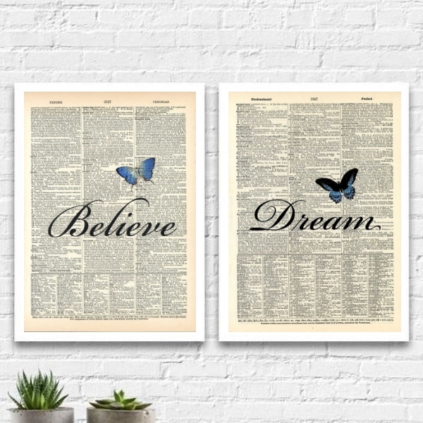 Kit 2 Quadros Dream Believe Borboleta 33x24cm - Com Vidro Mol