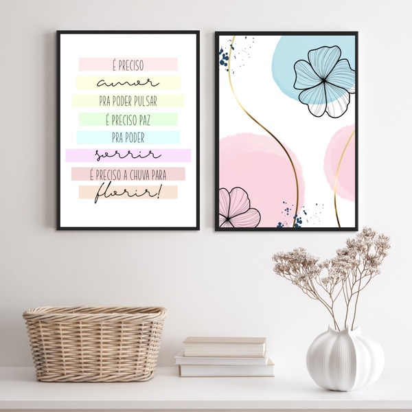 Kit 2 Quadros É Preciso Chuva Para Florir 33x24cm Moldura:mad