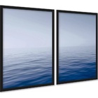 Kit 2 Quadros Efeito Pintura Mar Oceano Azul 33x24cm Moldura