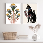Kit 2 Quadros Egípcios Gato Bastet E Flor De Lotus 24x18cm -