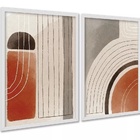 Kit 2 Quadros Elegantes Abstratos Linhas Bege Terracota 24x18