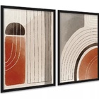 Kit 2 Quadros Elegantes Abstratos Linhas Bege Terracota 45x34