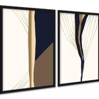 Kit 2 Quadros Elegantes Neutros Abstratos 33x24cm Moldura Bra