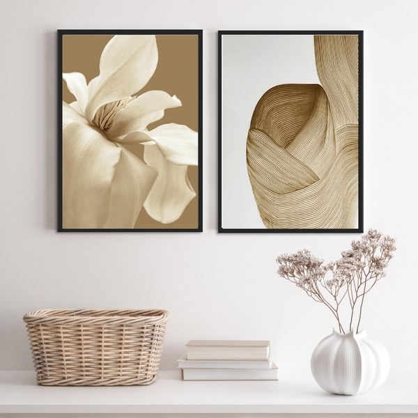 Kit 2 Quadros Elegantes Para Sala Quarto Bege E Marrom 45x34c