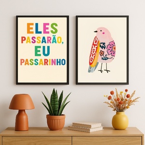 Kit 2 Quadros Eles Passarão Eu Passarinho 24x18cm Moldura Branca ...