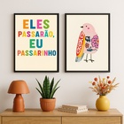 Kit 2 Quadros Eles Passarão Eu Passarinho 45x34cm - Com Vidro