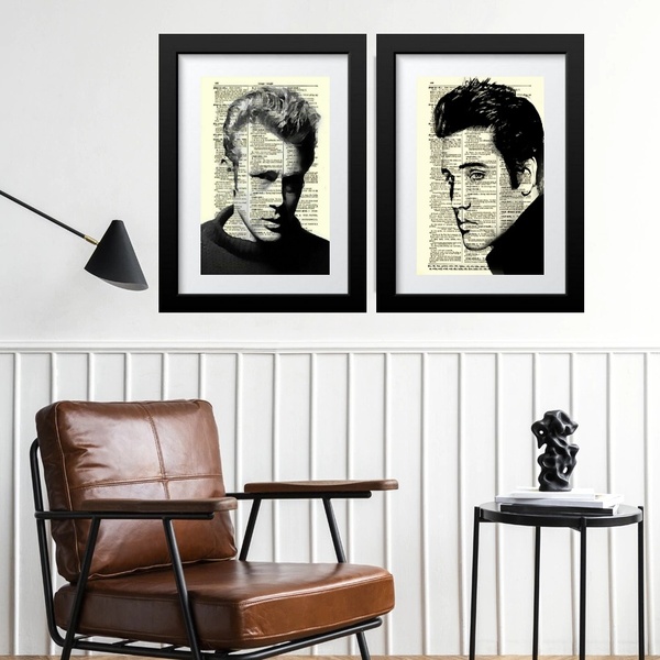 Kit 2 Quadros Elvis E James Dean - 60x48cm Moldura:madeira Br