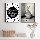 Kit 2 Quadros Engraçados Banheiro - Coelho 33x24cm - Com Vidr