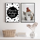 Kit 2 Quadros Engraçados Banheiro - Galo 24x18cm - Com Vidro