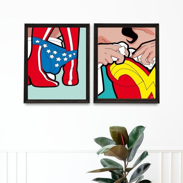 Kit 2 Quadros Engraçados Para Banheiro Feminino 33x24cm - Com