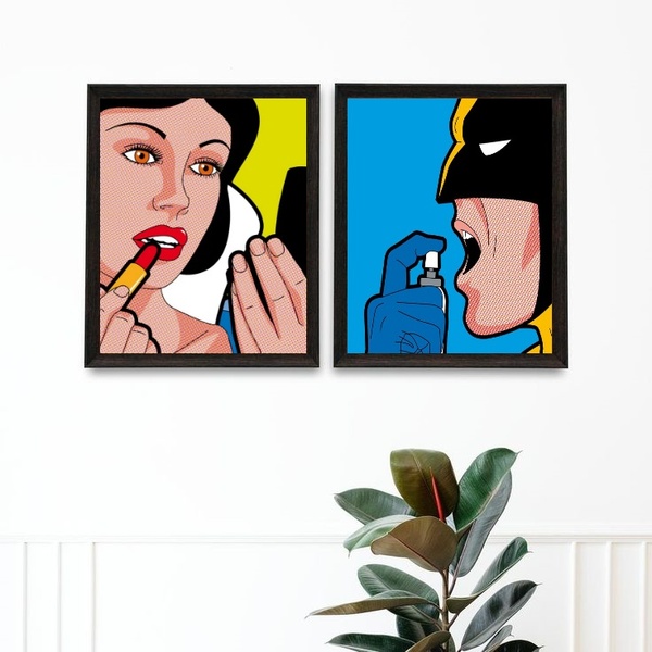 Kit 2 Quadros Engraçados Para Banheiro Unissex 45x34cm - Com