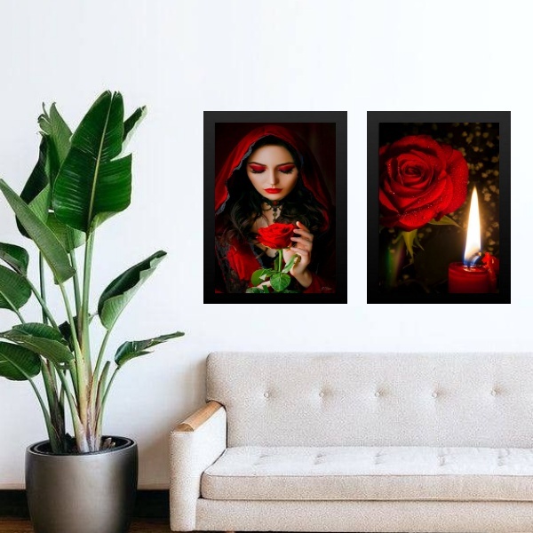 Kit 2 Quadros Entidade Maria Padilha - Rosa Vermelha 33x24cm