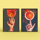 Kit 2 Quadros Esporte Basquete 33x24cm Moldura Branca