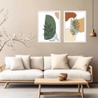 Kit 2 Quadros Estilo Boho Folhas Verdes 45x34cm Moldura:madei