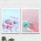 Kit 2 Quadros Estrela Do Mar Rosa E Azul 45x34cm - Com Vidro