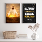 Kit 2 Quadros Evangélicos O Senhor É Meu Pastor- Jesus 24x18c