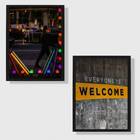 Kit 2 Quadros Everyone Is Welcome 45x34cm - Com Vidro Moldura