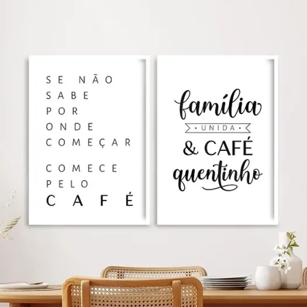 Kit 2 Quadros Família Unida E Café 24x18cm Moldura Branca