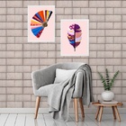 Kit 2 Quadros Fashion Estampas Diversas 45x34cm Moldura Preta