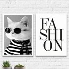 Kit 2 Quadros Fashion Gatinho Moda 24x18cm - Com Vidro Moldur