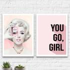 Kit 2 Quadros Fashion Marilyn You Go Girl 24x18cm - Com Vidro