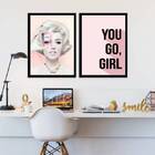 Kit 2 Quadros Fashion Marilyn You Go Girl 24x18cm Moldura:mad