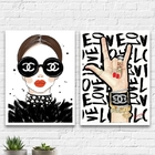 Kit 2 Quadros Fashion Moda Rock 33x24cm - Com Vidro Moldura:m