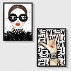 Kit 2 Quadros Fashion Moda Rock 33x24cm Moldura:madeira Preta