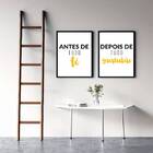 Kit 2 Quadros Fé E Gratidão Amarelo 33x24cm - Com Vidro Moldu