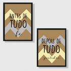 Kit 2 Quadros Fé E Gratidão - Chevron Azul 45x34cm - Com Vidr