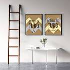 Kit 2 Quadros Fé E Gratidão - Chevron Azul 45x34cm - Com Vidr